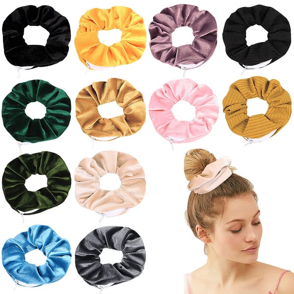 Hair Tie Hair Scrunchie ⁣⁣⁣⁣Hidden Storage Compartment with Zip Stash Pocket Travel Diversion Stash Safe Container
