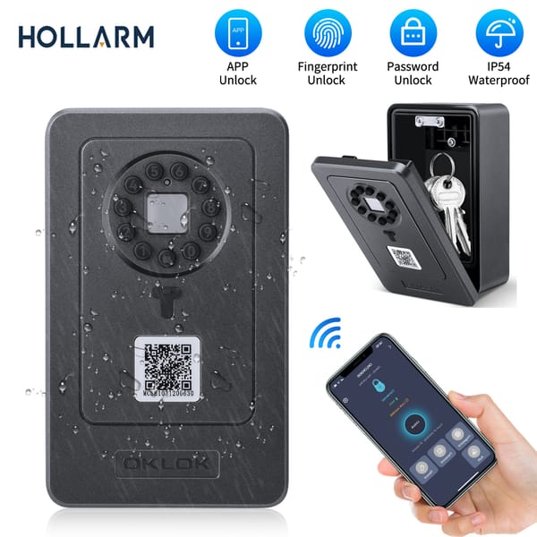 Hollarm Key Safe Fingerprint Bluetooth APP Wifi Digital Key Box App Remote Access Wall Mount Combination Security Boxes Lockbox