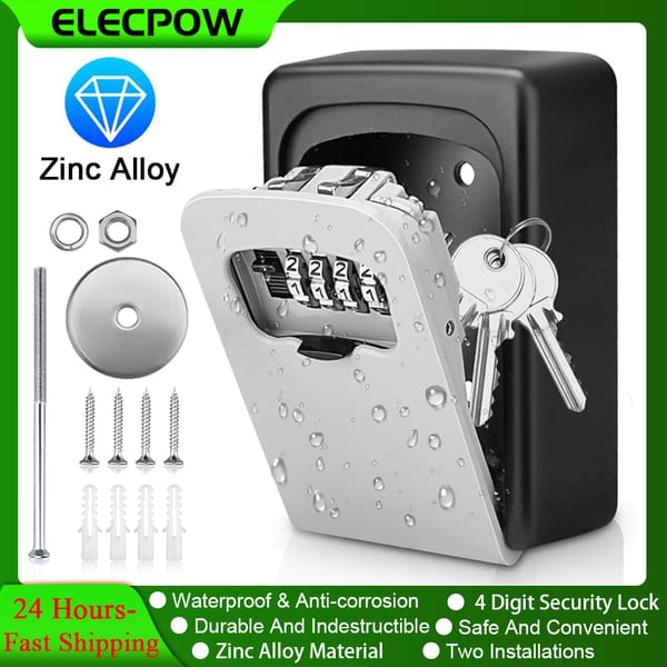 Elecpow Metal Material Password Lock Storage Box Outdoor Waterproof Wall Mount 4 Digit Password Key Box Anti Theft Lock Safe Box