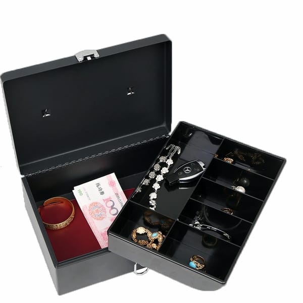 Key Lock Security Safe Metal Cash Box with Banknotes Coins Classified Guid Office Home Jewelry Valuables Documents Storage Box