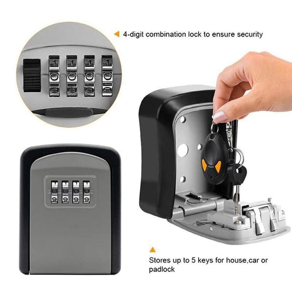 Wall-Mounted Key Safe Weatherproof Combination Key Storage Lock Box Indoor and Outdoor Password Key Lock Box