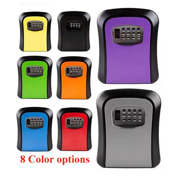 Key Lock Box Wall Mounted Plastic+Aluminum Key Safe Box Weatherproof 4 Digit Combination Key Storage Lock Box Indoor Outdoor Use