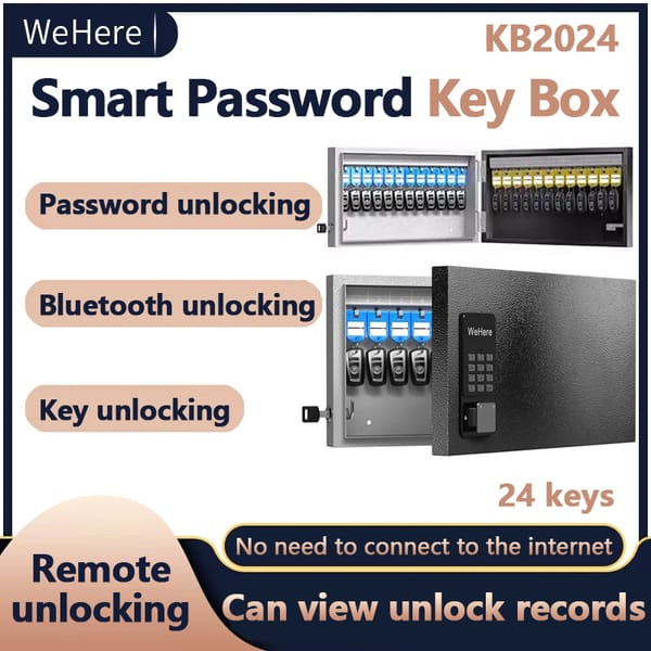 WeHere 24 Key Safe Box, Intelligent Wall Mounted Key Storage Cabinet,dynamic Password Unlocking Company Key Management Metal