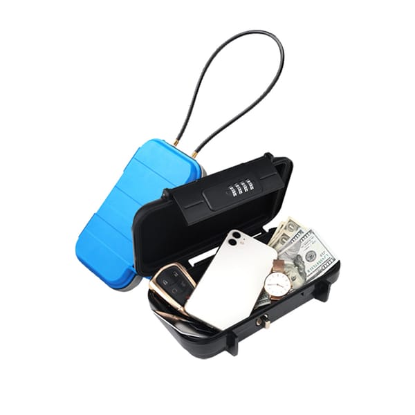 Safe Lock Box Portable Safe Case 4-Digit Combination Lock With Rope Outdoor Camp Hiking Sports Gym Security Storage Key Box