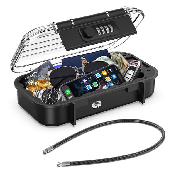 Portable Safe Box Travel Safe Box Large Capacity Security Lockbox Code Waterproof Key Lock Box with Removable Cable Handle