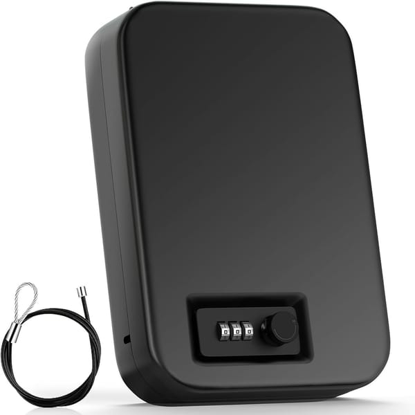 Small Pistol Safe Box Steel Security Keypad Hidden Combination Lock Box with Steel Cable Portable Safe for Travel Home Office