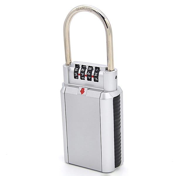 Key Storage Box Bin Secret Padlock with 4 Dials Resettable Password Combination Door Locker Hook Zinc Alloy Organizer Safe