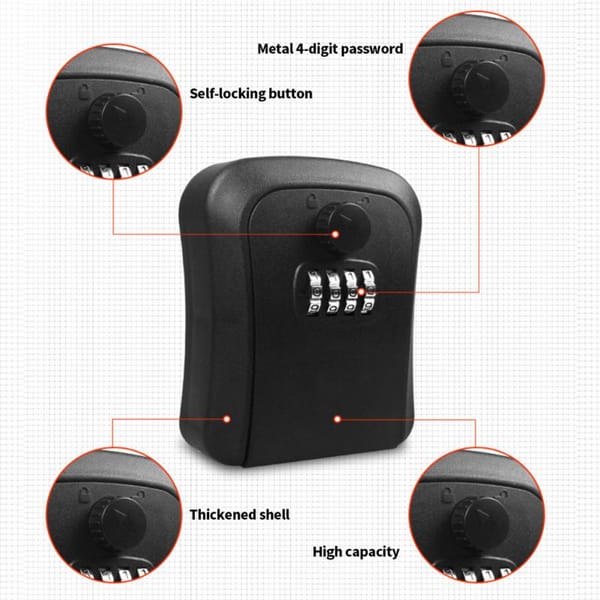 Weatherproof Wall-mounted Key Safe Password Key Box Key Lock Box No4 Combination Key Storage Lock Box Indoor and Outdoor
