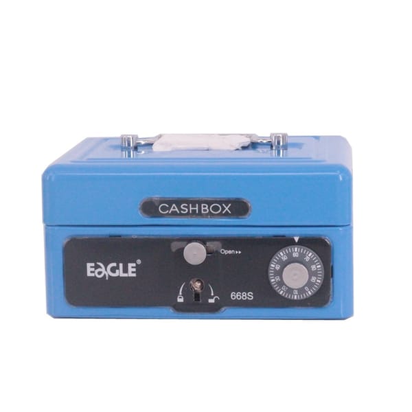 Blue Metal Portable Cabinet Cashier Box Cash Key Safe