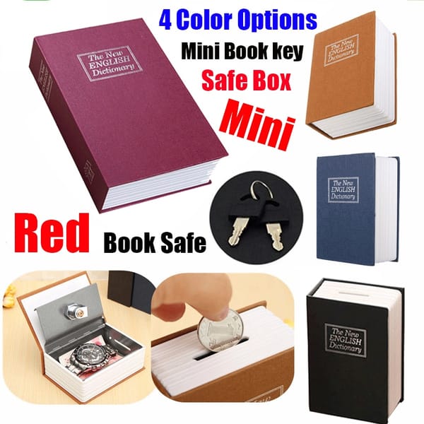 Mini-Simulated Book Coin Storage Box Hidden Secret with Key Lock Deposit Box Children's Gift Bookcase Decoration Props
