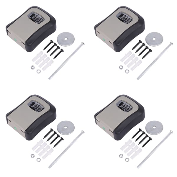 4X Key Lock Box Wall Mounted Aluminum Alloy Key Safe Box Weatherproof 4 Digit Combination Key Storage Lock Box