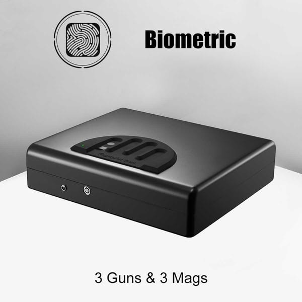 Biometric Fingerprint Portable Pistol Handgun Weapon Firearm Safe Vault Case Box For Ipad 13 Inch laptop Ammo Cash Money Ospon
